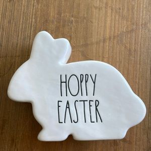 Rae Dunn Easter Bunny “HOPPY EASTER” White with black lettering 5”x3 1/2”. (3)